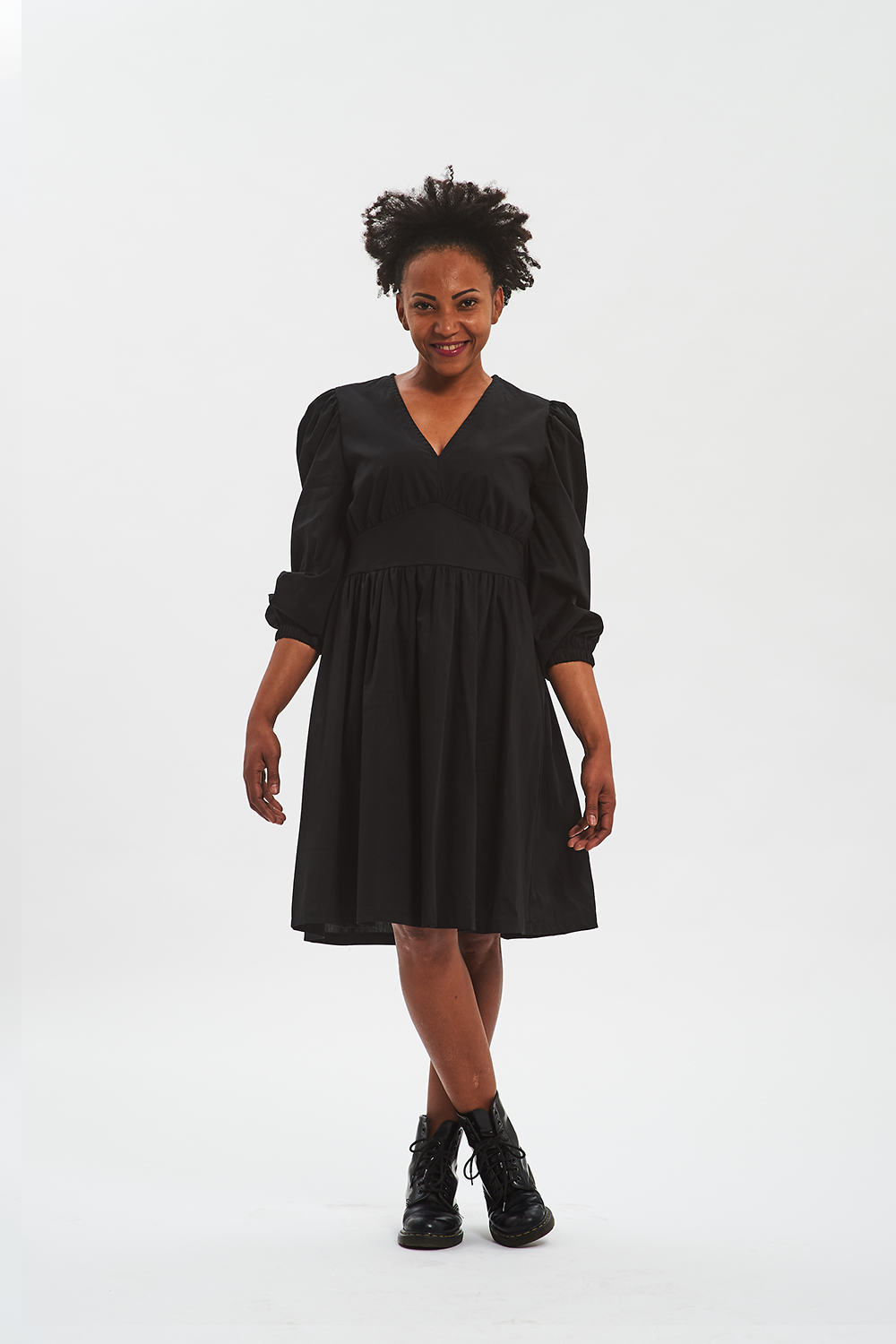 Vestito nero donna con manica a sbuffo Fisto firenze